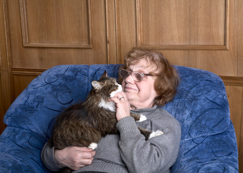 woman in armchair with cat