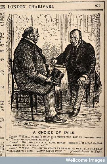 'A choice of evils' wood engraving, 1888.