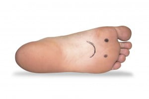 foot and (face sad) isolate on white background