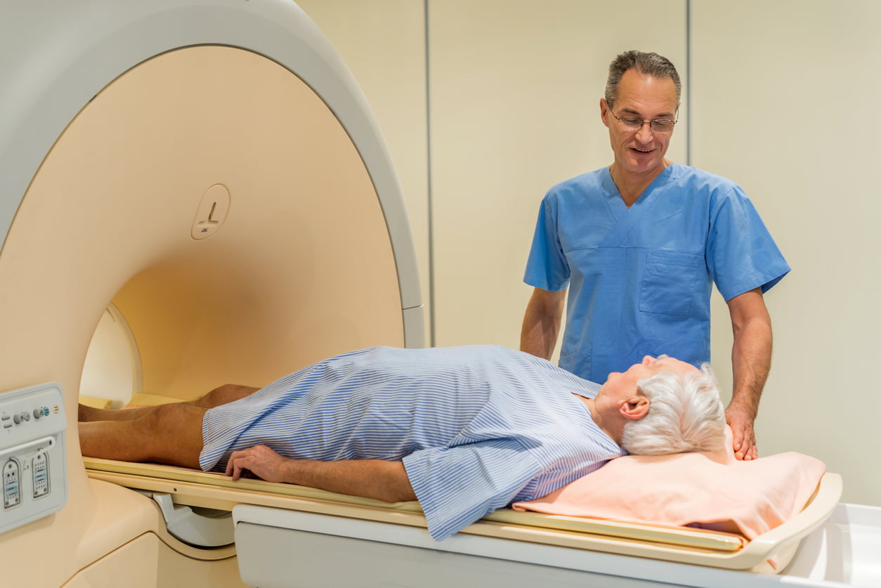 Man entering an MRI scanner